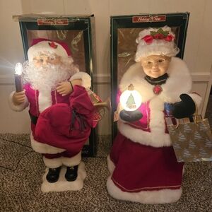 Vintage Holiday Time Animated  Santa and Mrs. Claus Figures